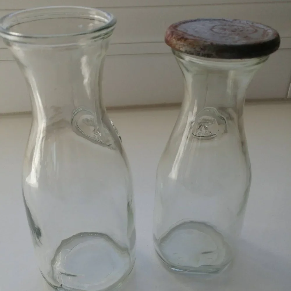 2 Vintage Paul Masson Since 1852 Glass Indented Bottle Wine Carafe Decanter Vase